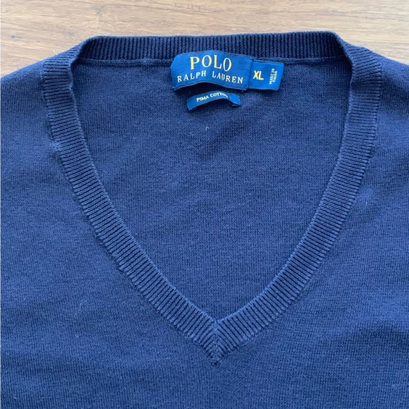 Vintage Polo Ralph Lauren Men’s Navy Blue Pima Cotton V-neck Sweater Size XL - Picture 3 of 5